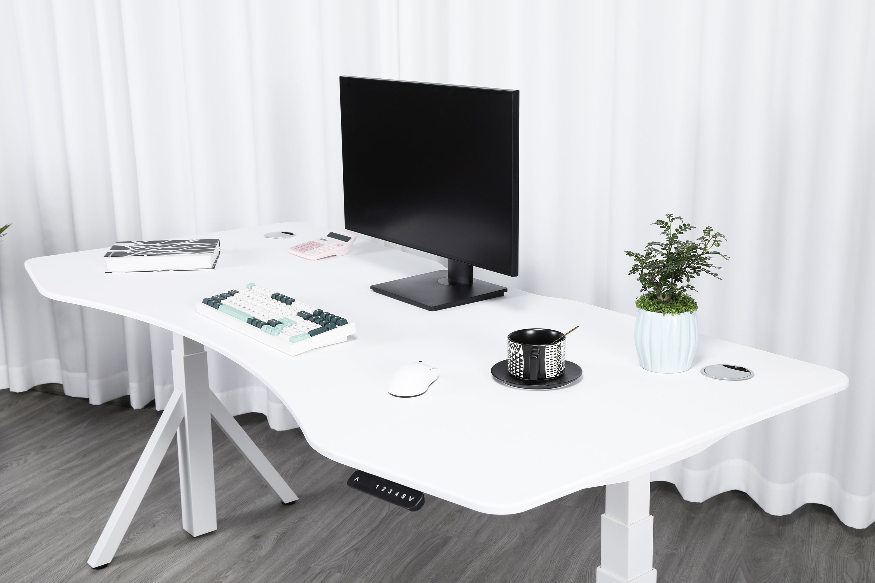 Quattro Series 60" Electric Standing Desk with Curved Top