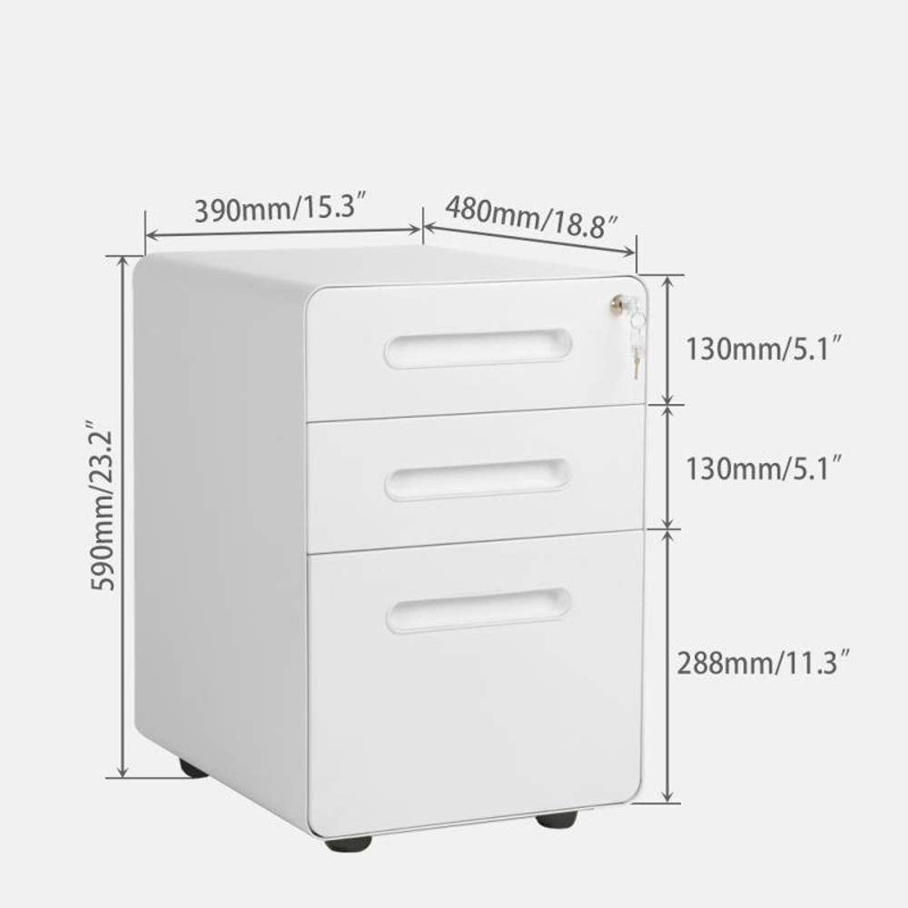 3-Drawer Metal Mobile File Cabinet with Locking Keys