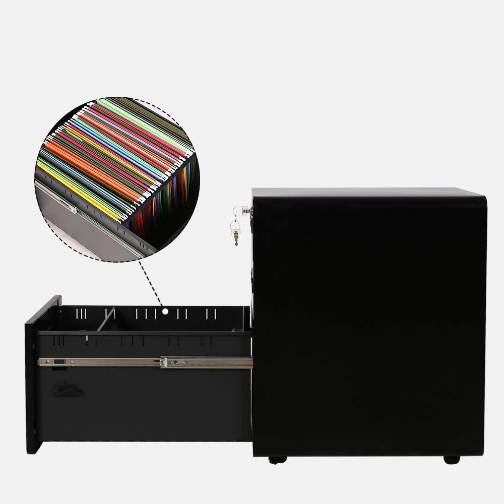 3-Drawer Metal Mobile File Cabinet with Locking Keys