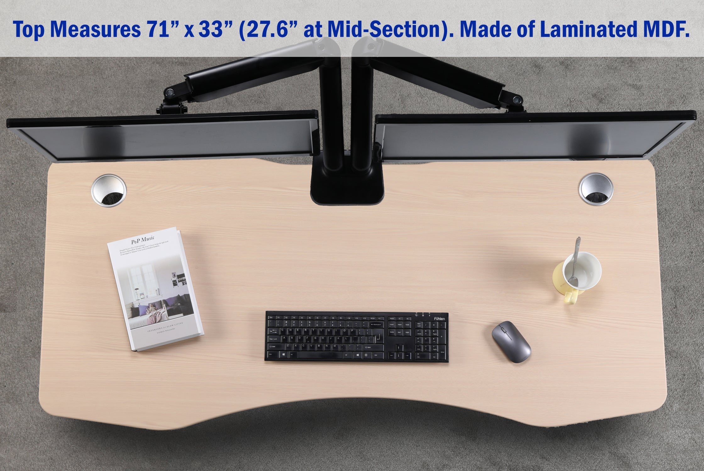 K Series 71" Standing Desk with Curved Top