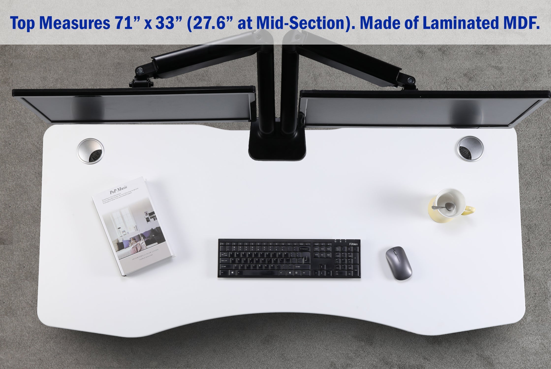 K Series 71" Standing Desk with Curved Top