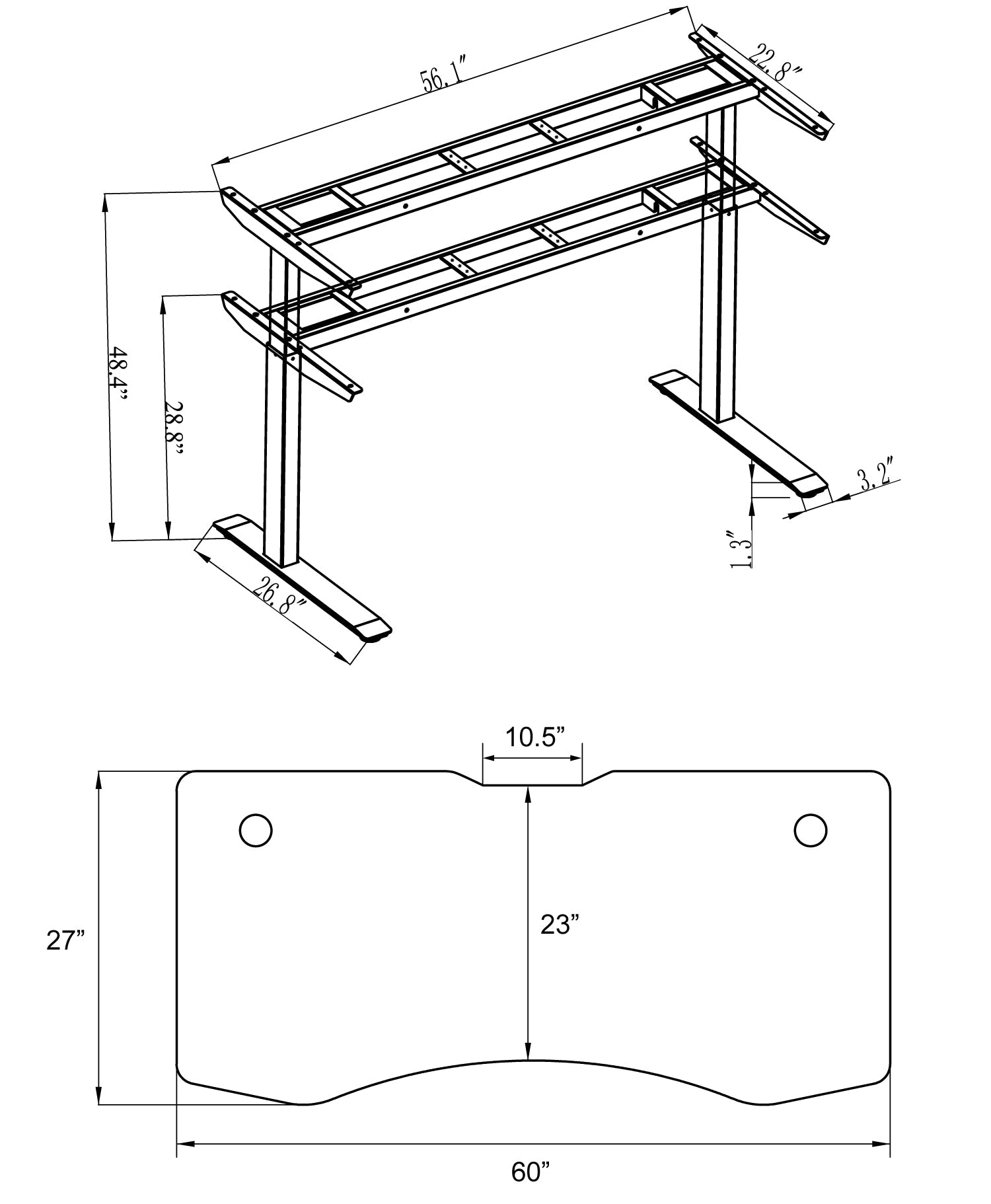 Elite Pro Series 60" x 27" Standing Desk with Black Frame