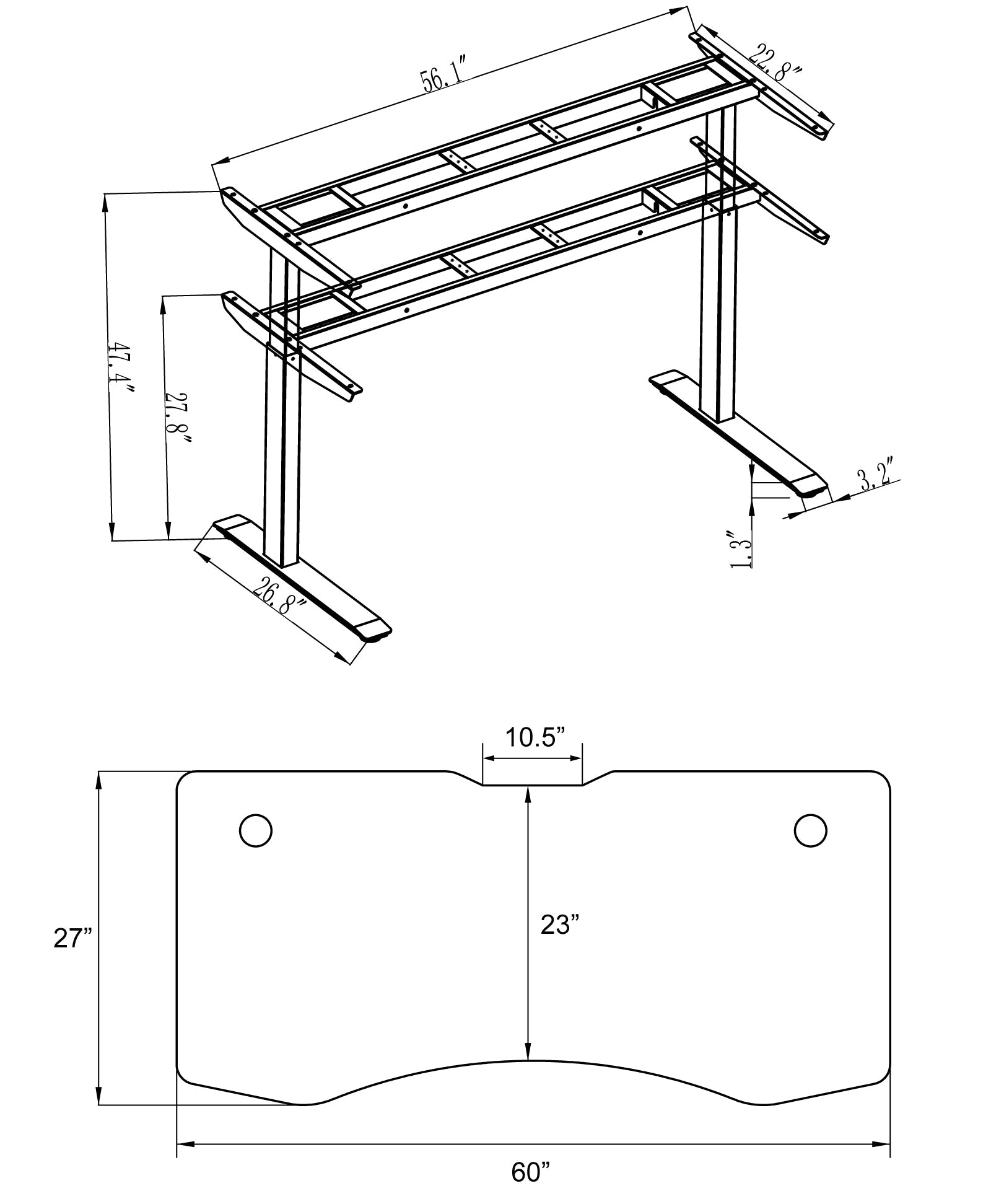 Elite Series 60" W Electric Height Adjustable Standing Desk with Matching Color Compact Reception Side Desk