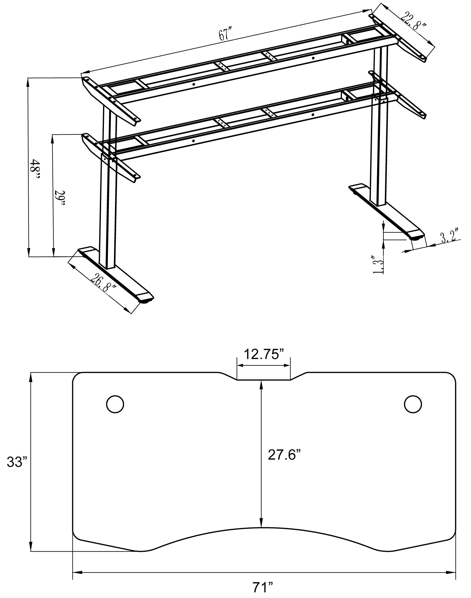Elite Pro Series 71" x 33" Standing Desk with Black Frame