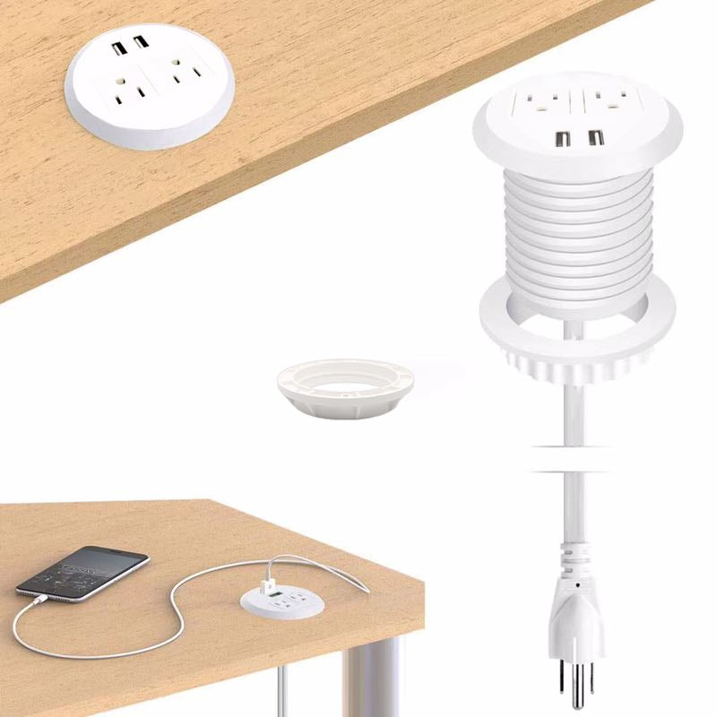 UL Certified Desktop Power Grommet with 2xAC Outlet, 2xUSB Charging Ports
