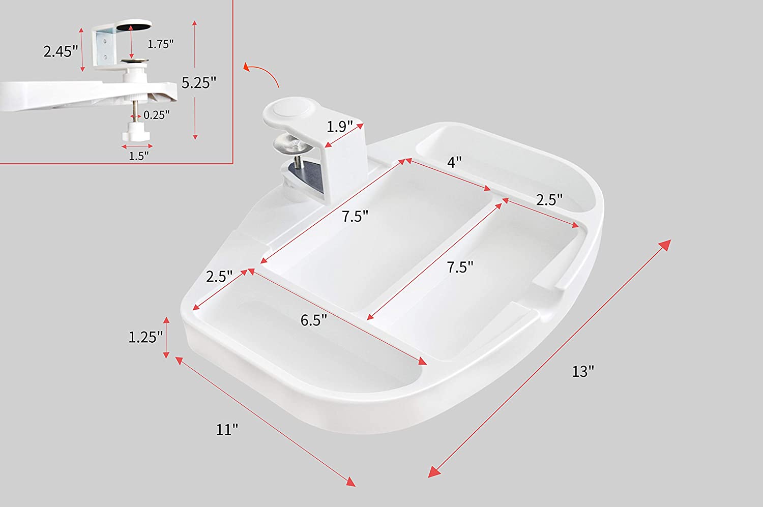 White Clamp-On Under Desk 360-Degree Swivel Drawer