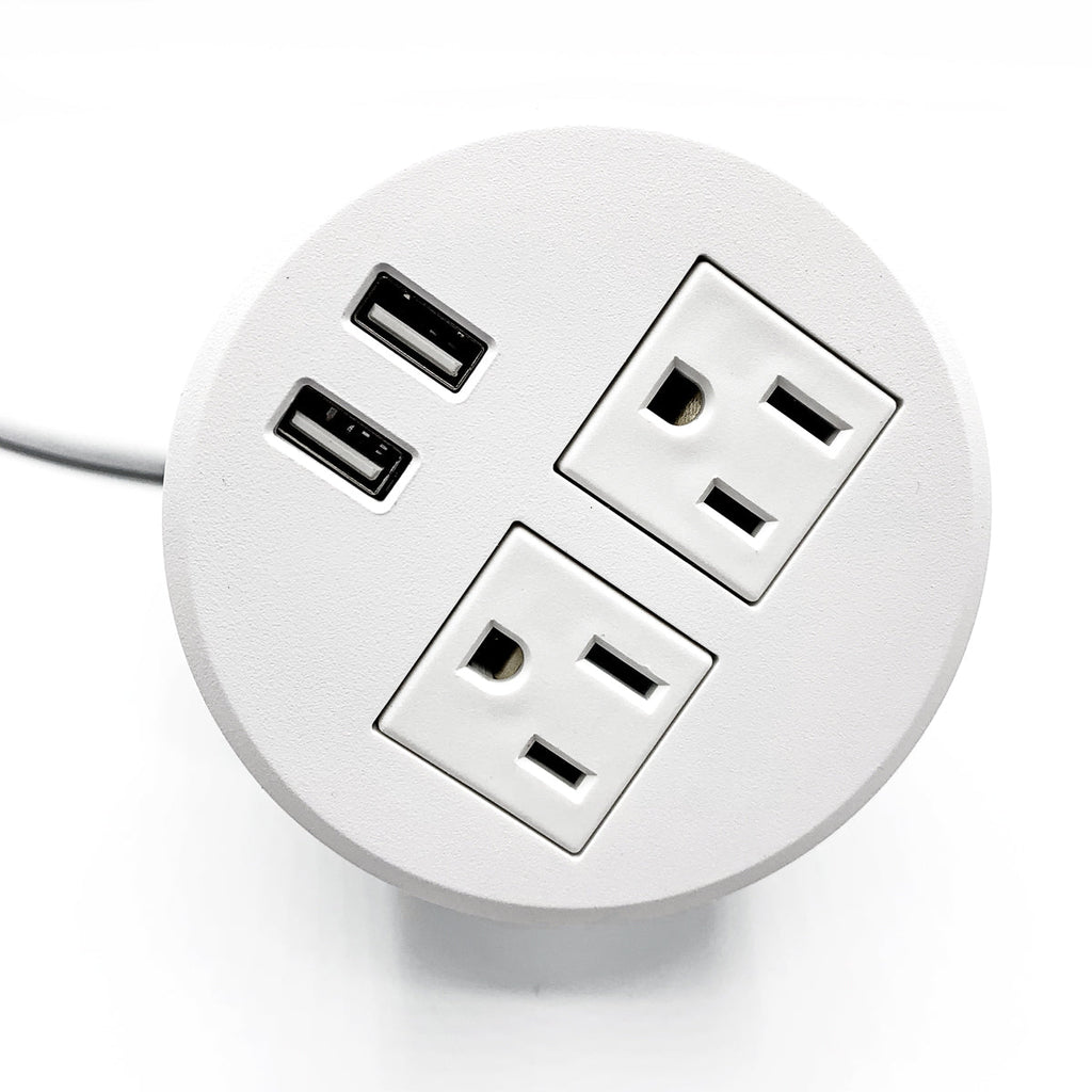 UL Certified Desktop Power Grommet with 2xAC Outlet, 2xUSB Charging Ports