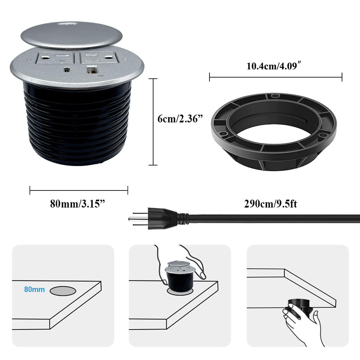 Power Grommet with Cover (Silver)