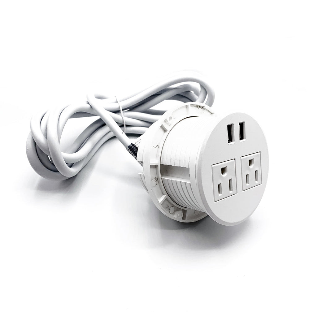 UL Certified Desktop Power Grommet with 2xAC Outlet, 2xUSB Charging Ports